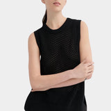 kowtow pointelle vest black open knit sleeveless sweater vest worn model front styling