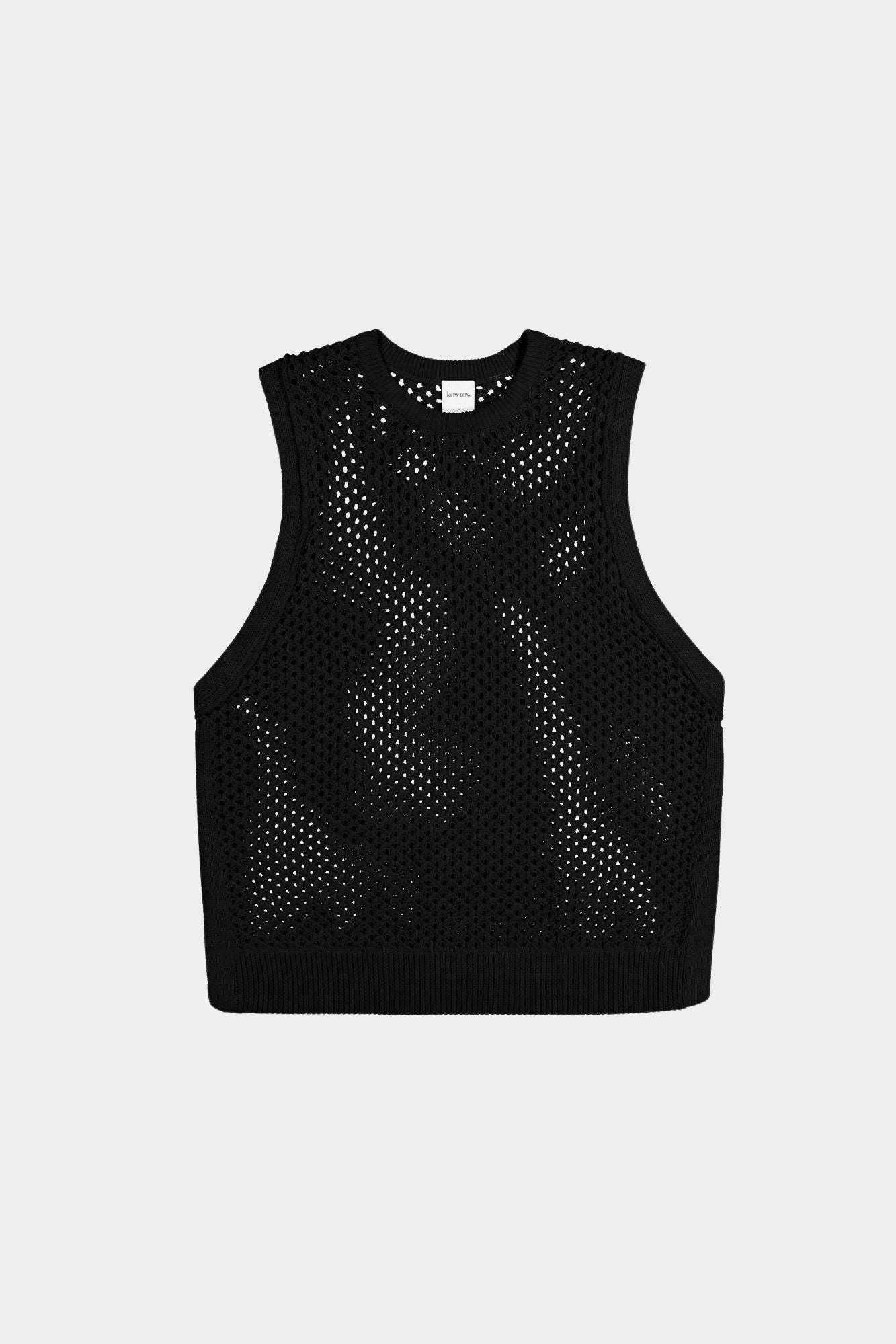 kowtow pointelle vest black organic cotton open knit sleeveless sweater vest front view
