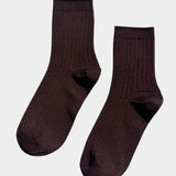 Le Bon Shoppe Her Socks in Espresso, deep chocolate brown ribbed cotton socks displayed as a pair at YUCCA Denver