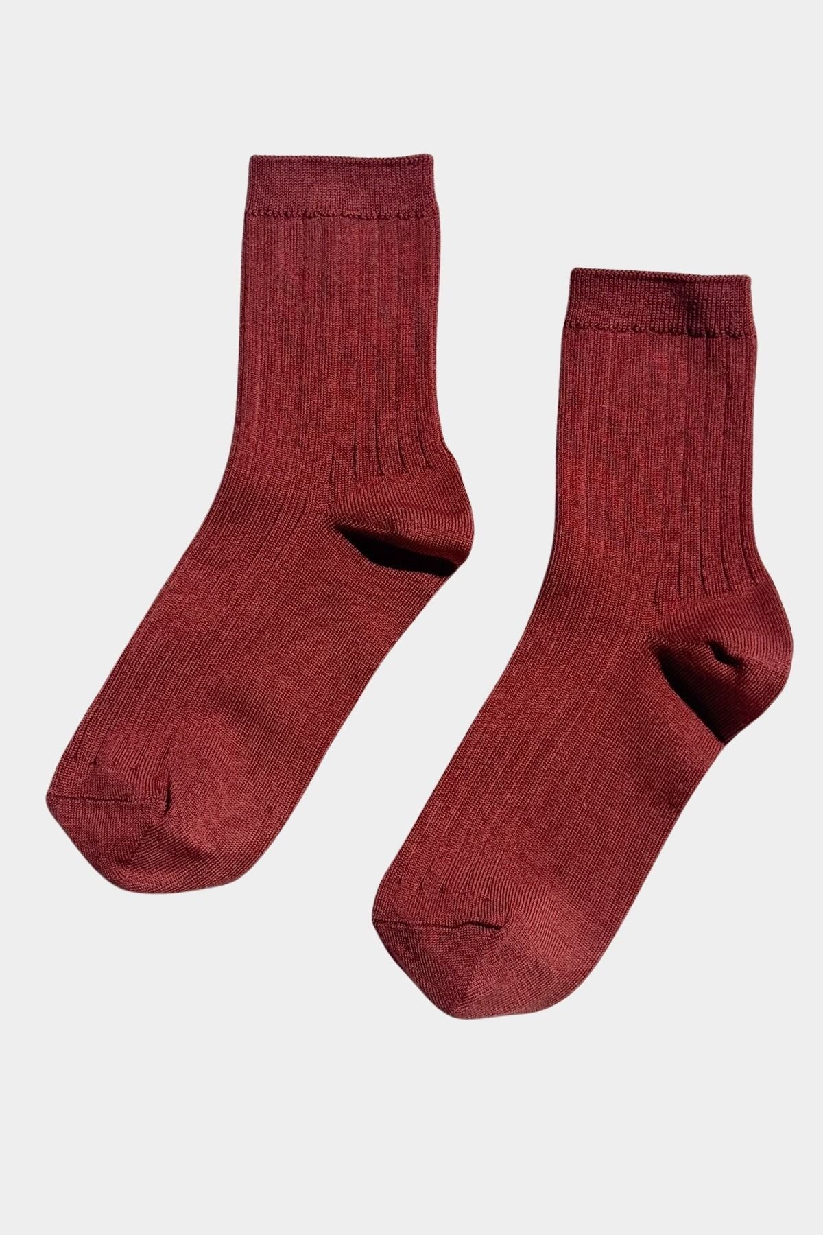 Le Bon Shoppe Her Socks in Terracotta, ribbed cotton socks displayed as a pair at YUCCA Denver