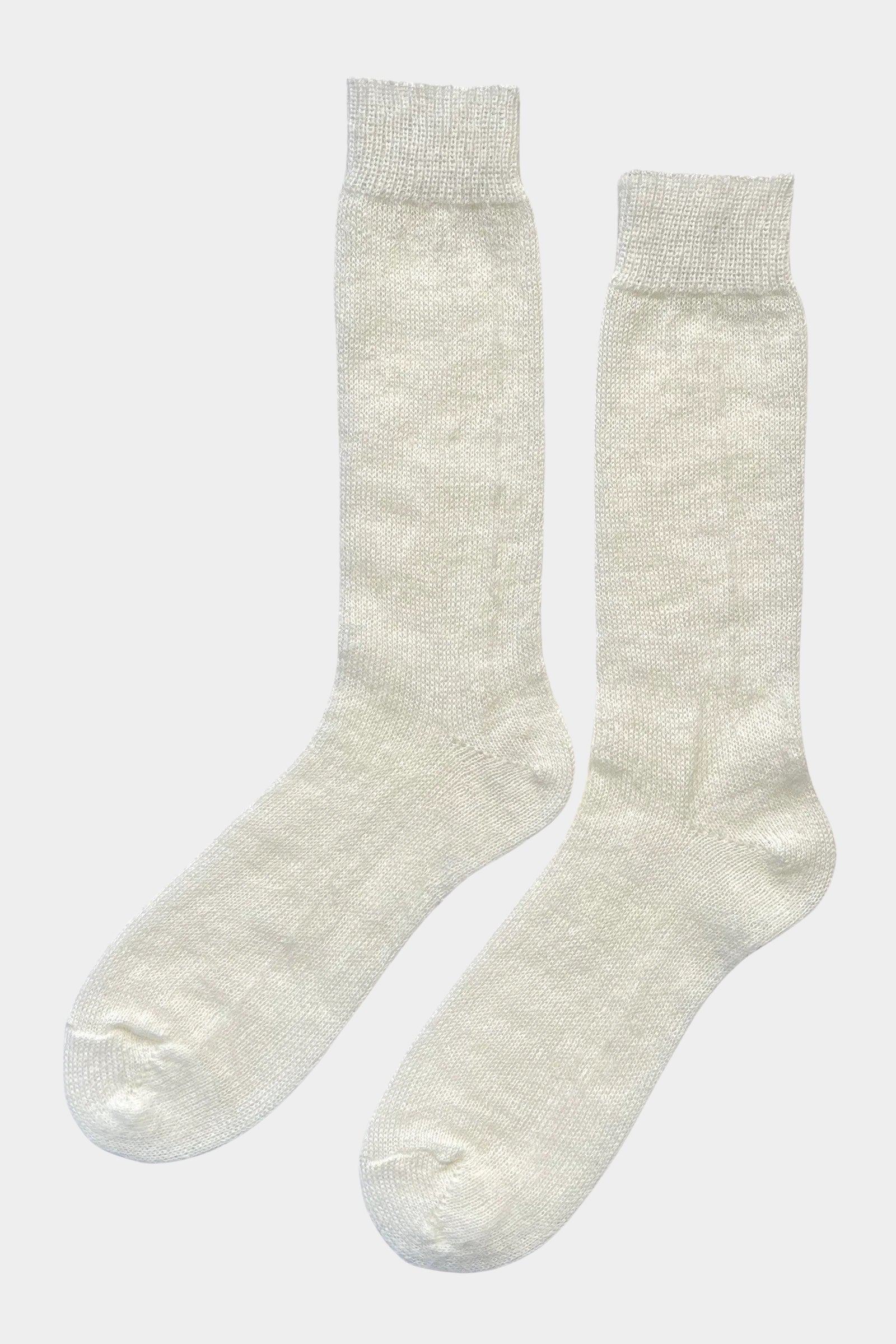 Le Bon Shoppe Mohair Veil Socks Cream pair showing sheer knit and ribbed cuffs