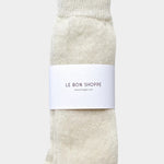 Le Bon Shoppe Mohair Veil Socks Cream folded with branded paper wrap at YUCCA Denver
