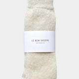 Le Bon Shoppe Mohair Veil Socks Cream folded with branded paper wrap at YUCCA Denver