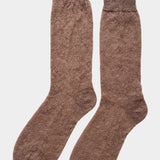 Le Bon Shoppe Mohair Veil Socks Mocha pair showing brushed knit and ribbed cuffs