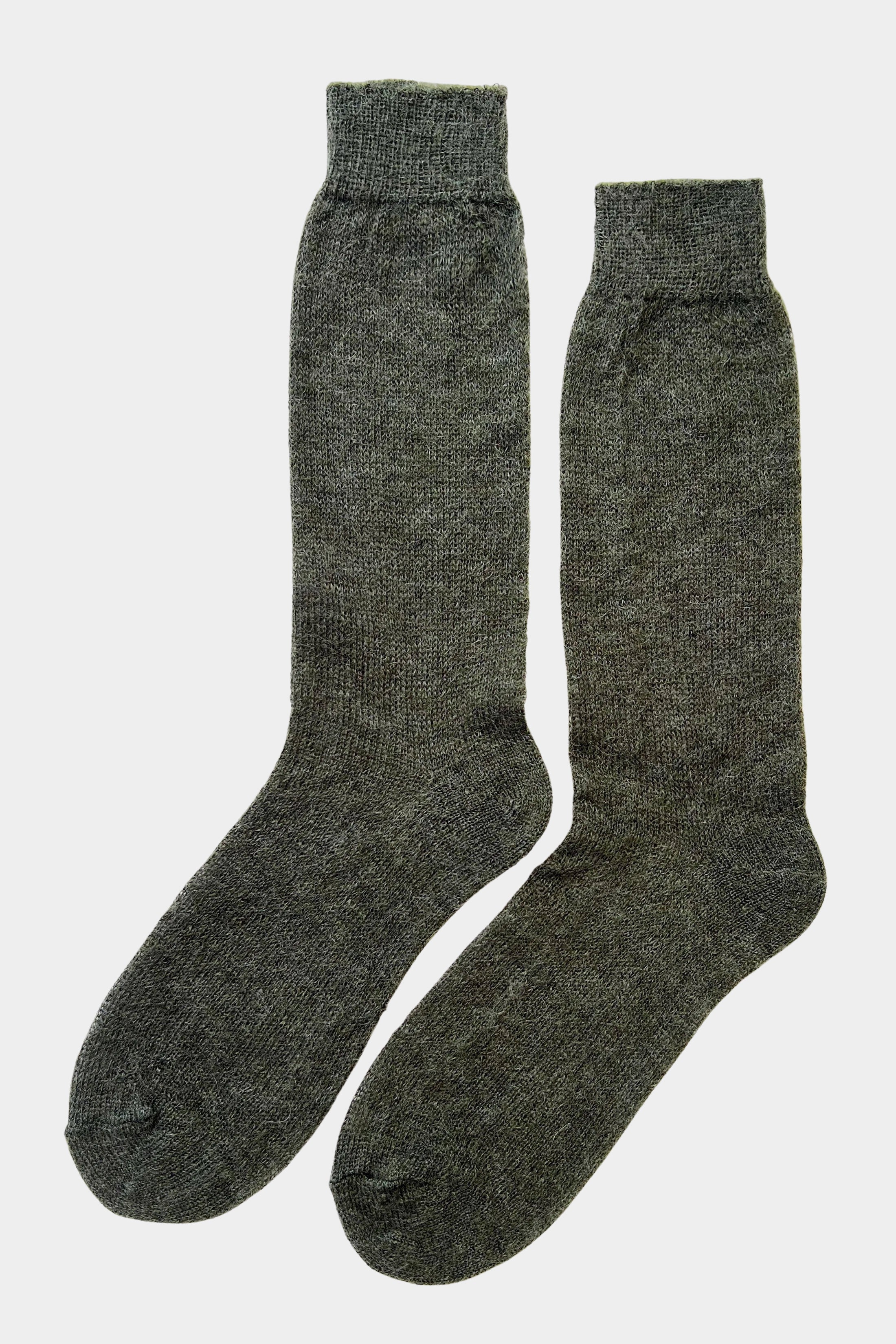 Le Bon Shoppe Mohair Veil Socks Mountain Olive pair showing sheer knit and ribbed cuffs