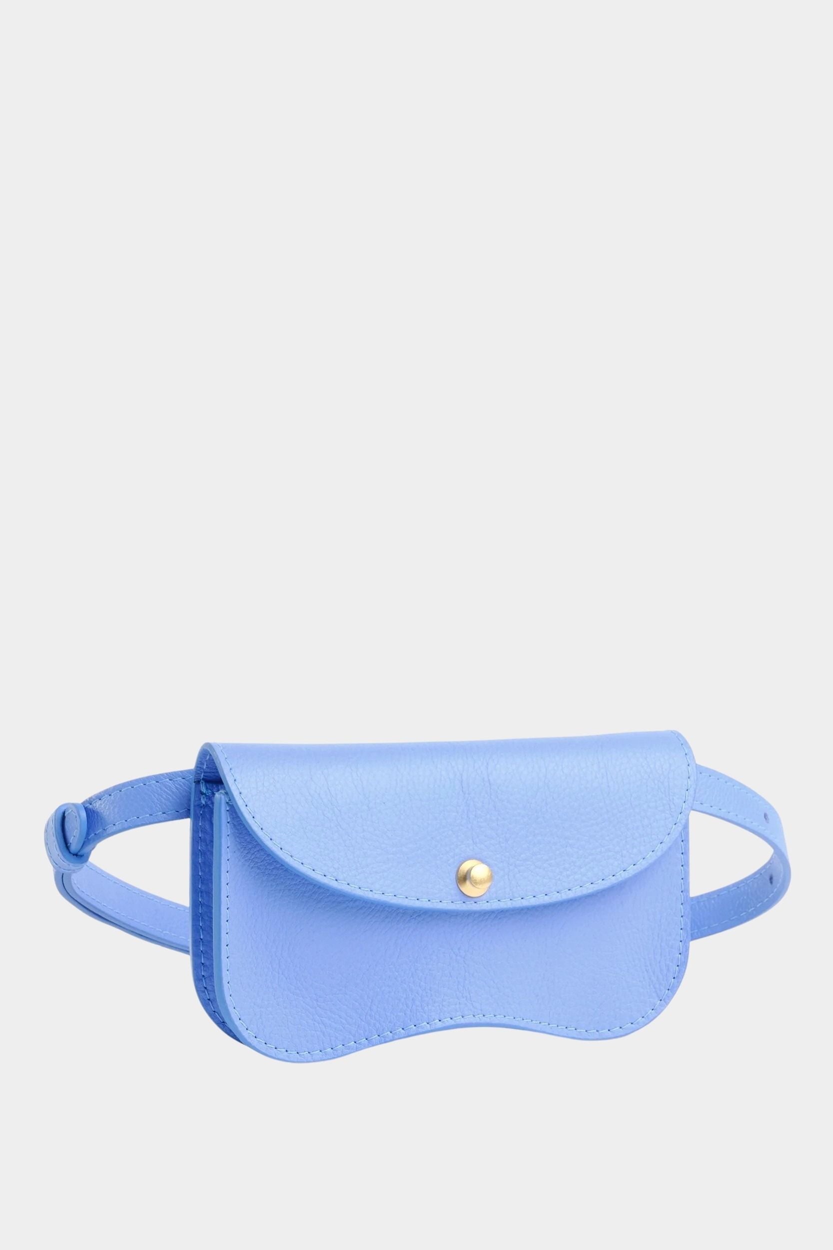 Lindquist Faba bag periwinkle leather front view with strap extended