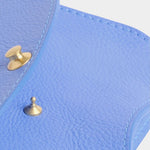 Lindquist Faba bag periwinkle leather interior detail with brass hardware closure