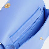 Lindquist Faba bag periwinkle leather interior view with card pocket and partition