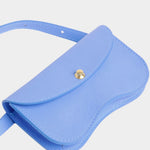 Lindquist Faba bag periwinkle leather angled side view showing curved silhouette