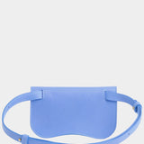 Lindquist Faba bag periwinkle leather back view with adjustable strap and buckle detail
