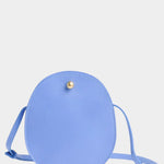 Lindquist Mini Eggi periwinkle leather crossbody front view circular silhouette