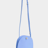 Lindquist Mini Eggi leather crossbody bag in periwinkle full view with long adjustable strap