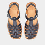 LOQ Rio sandal in black leather fisherman sandal pair top view showing woven upper and ankle strap