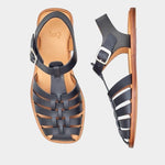 LOQ Rio sandal in black leather fisherman sandal top view with woven straps and buckle closure