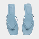 LOQ Salina sandal in ocean blue leather minimal thong sandal top view with square toe and slim straps