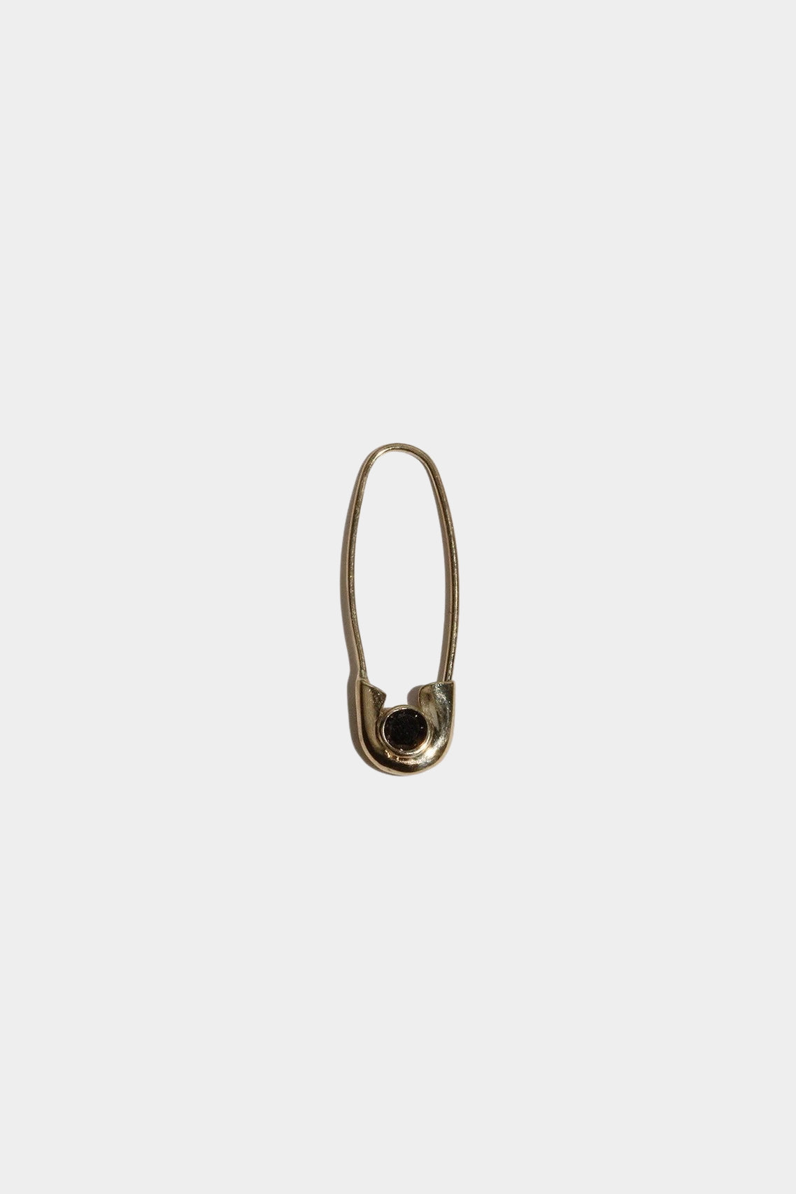 Loren Stewart Cirque Safety Pin Earring in 14k yellow gold with black diamond at YUCCA Denver