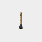 14K gold drop hoop earring with pear-shaped sapphire and diamond accents.