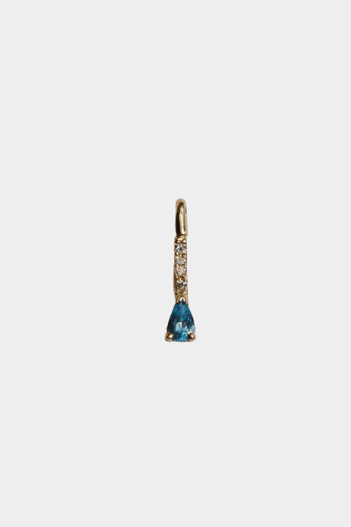 14K gold drop hoop earring with pear-shaped topaz and diamond accents.