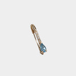 14K gold pear blue topaz and diamond drop hoop earring.