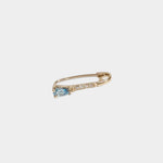 14K gold diamond hoop earring with pear-cut blue topaz.