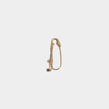 14K gold diamond and sapphire drop earring with polished finish.