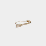 14K gold hoop earring with diamond and sapphire stones and secure clasp.