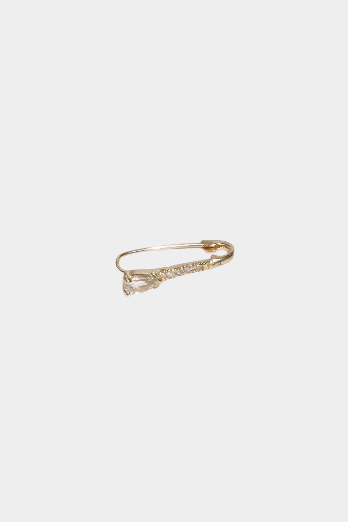 14K gold hoop earring with diamond and sapphire stones and secure clasp.