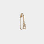 14K gold hinged hoop earring with diamond and sapphire detail.