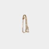 14K gold hinged hoop earring with diamond and sapphire detail.