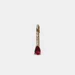 Front view of Mini Ruby Diamond Safety Pin Earring in 14k yellow gold