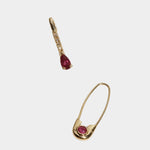 Loren Stewart ruby safety pin earrings in 14k yellow gold at YUCCA Denver