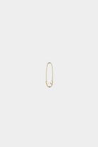 14K gold safety pin earring with elongated minimalist design.