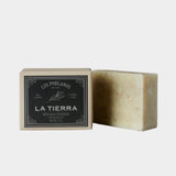 Los Poblanos La Tierra Bar Soap with sage and cedarwood beside branded packaging at YUCCA Denver