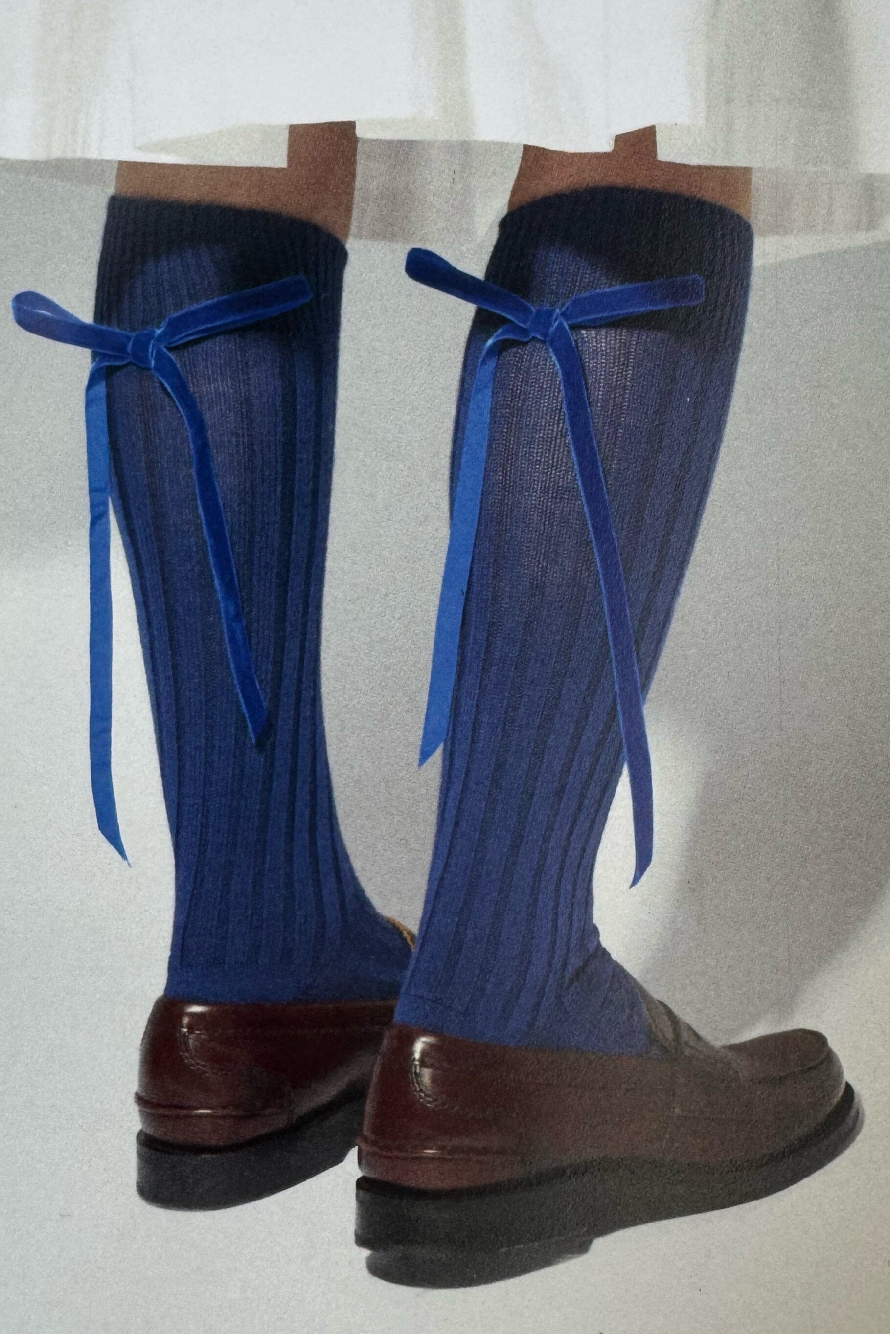 Maria La Rosa | College Velvet Bow In Blue - SHOP YUCCA Socks MARIA LA ROSA - YUCCA 