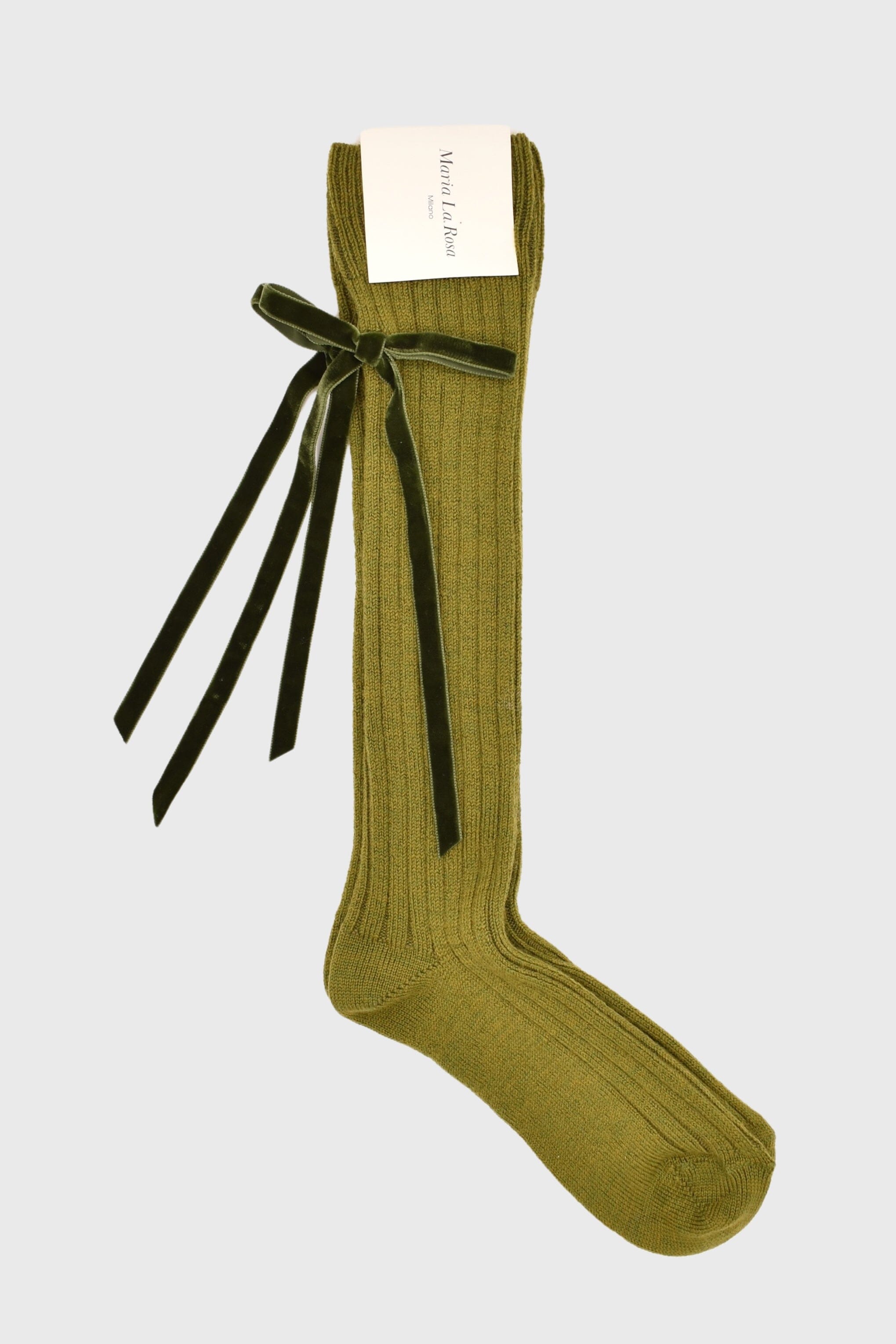 Maria La Rosa | College Velvet Bow In Pisello - SHOP YUCCA Socks MARIA LA ROSA - YUCCA 