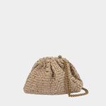 Maria La Rosa Mini Game Bag in Biscotto woven ribbon handbag with tonal chain strap