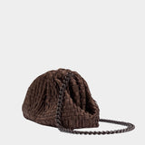 Maria La Rosa Mini Game Bag in Dark Brown woven ribbon handbag with tonal chain strap