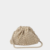 Maria La Rosa Mini Game Bag in Satin Gold woven ribbon handbag with tonal chain strap