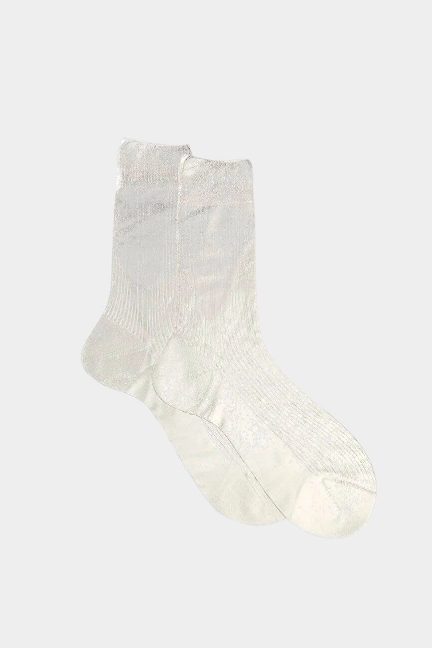Maria La Rosa - One Ribbed Laminated Socks - Silver - Socks - YUCCA, boutique near me, unique socks, Italian socks.