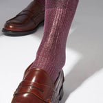 Maria La Rosa - One Ribbed Laminated Socks - Bordeaux - Socks - YUCCA, Artistic clothing for women, boutique stores near me.