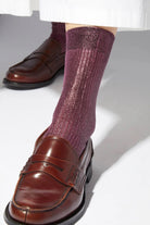 Maria La Rosa - One Ribbed Laminated Socks - Bordeaux - Socks - YUCCA, Artistic clothing for women, boutique stores near me.