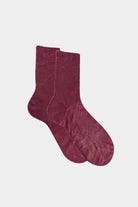 Maria La Rosa - One Ribbed Laminated Socks - Bordeaux - Socks - YUCCA, Artistic clothing for women, boutique stores near me.