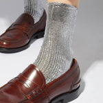Maria La Rosa - One Ribbed Laminated Socks - Silver - Socks - YUCCA, boutique near me, unique socks, Italian socks.