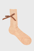 Maria La Rosa | One Ribbed Velvet Bow In Beige - SHOP YUCCA Socks MARIA LA ROSA - YUCCA 