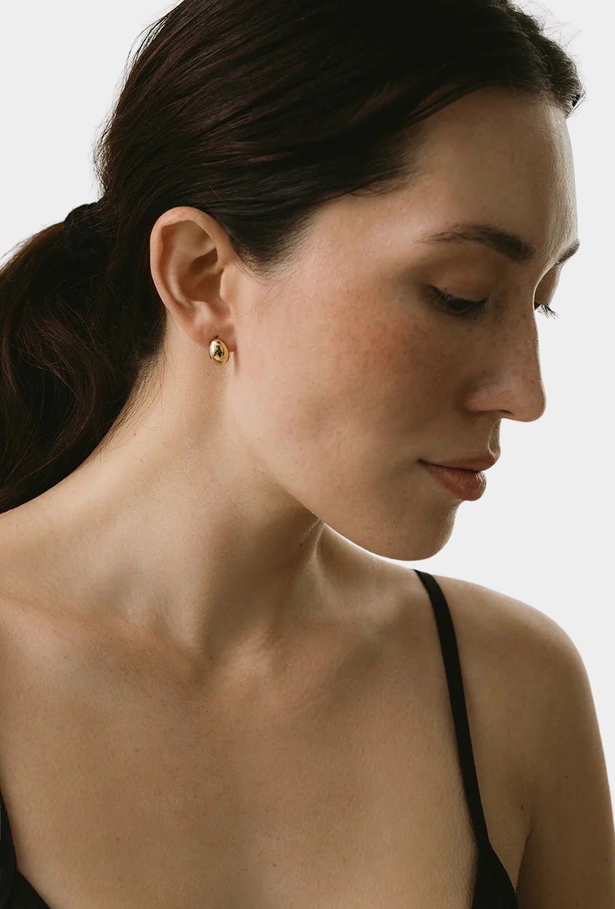 Maslo Jewelry - Huggie Earrings - Gold - Earrings - YUCCA, bold sculptural statement earrings, artistic jewelry for women.