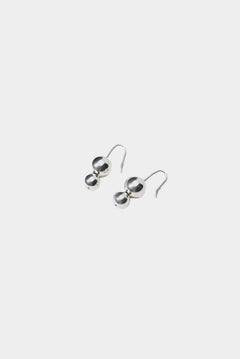 Maslo Jewelry double orb sterling silver drop earrings with polished round beads and sterling silver earwires on light gray background