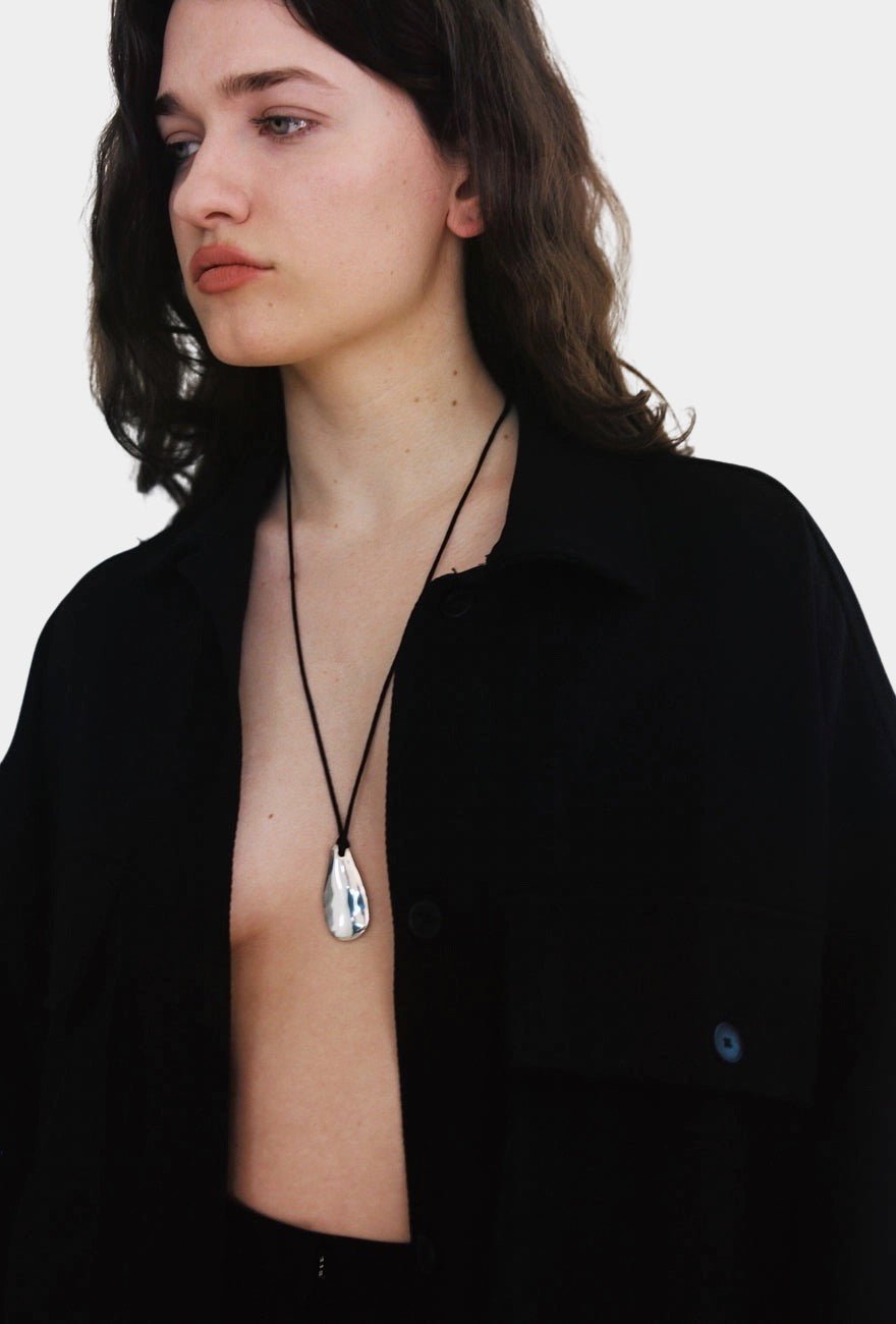 Maslo - Large Pebble Pendant Necklace - YUCCA, minimalist sculptural jewelry for women, women’s artistic jewelry.