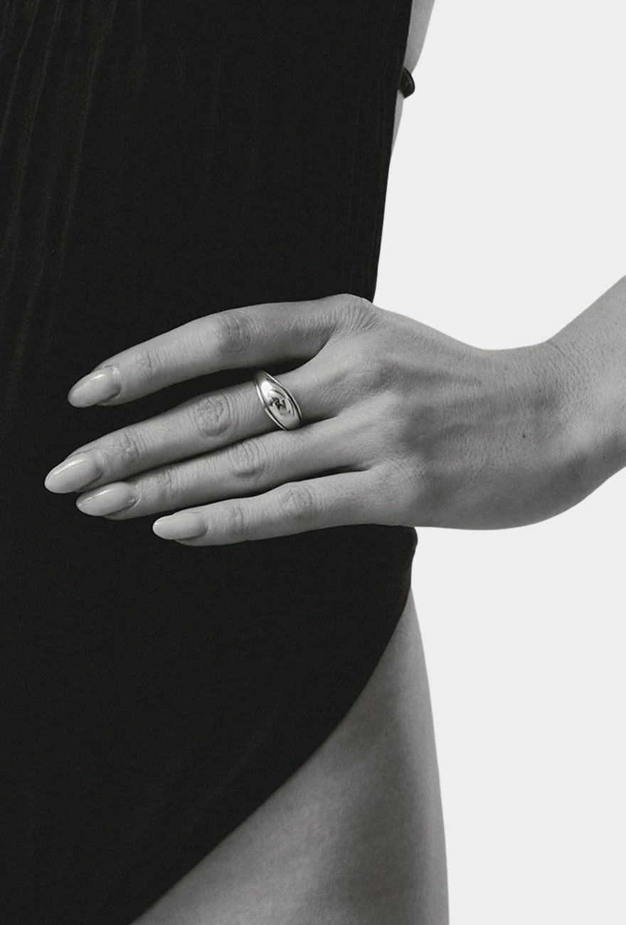 Maslo - Outlined Domed Ring - Sterling Silver - Rings - YUCCA, sculptural artistic jewelry for women, unique jewelry Denver.