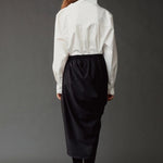 Back view of the Mijeong Park Asymmetric Cotton Shirt showing the raised collar and relaxed shape