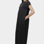 Mijeong Park balloon maxi dress black side profile structured fabric crew neckline cap sleeve silhouette